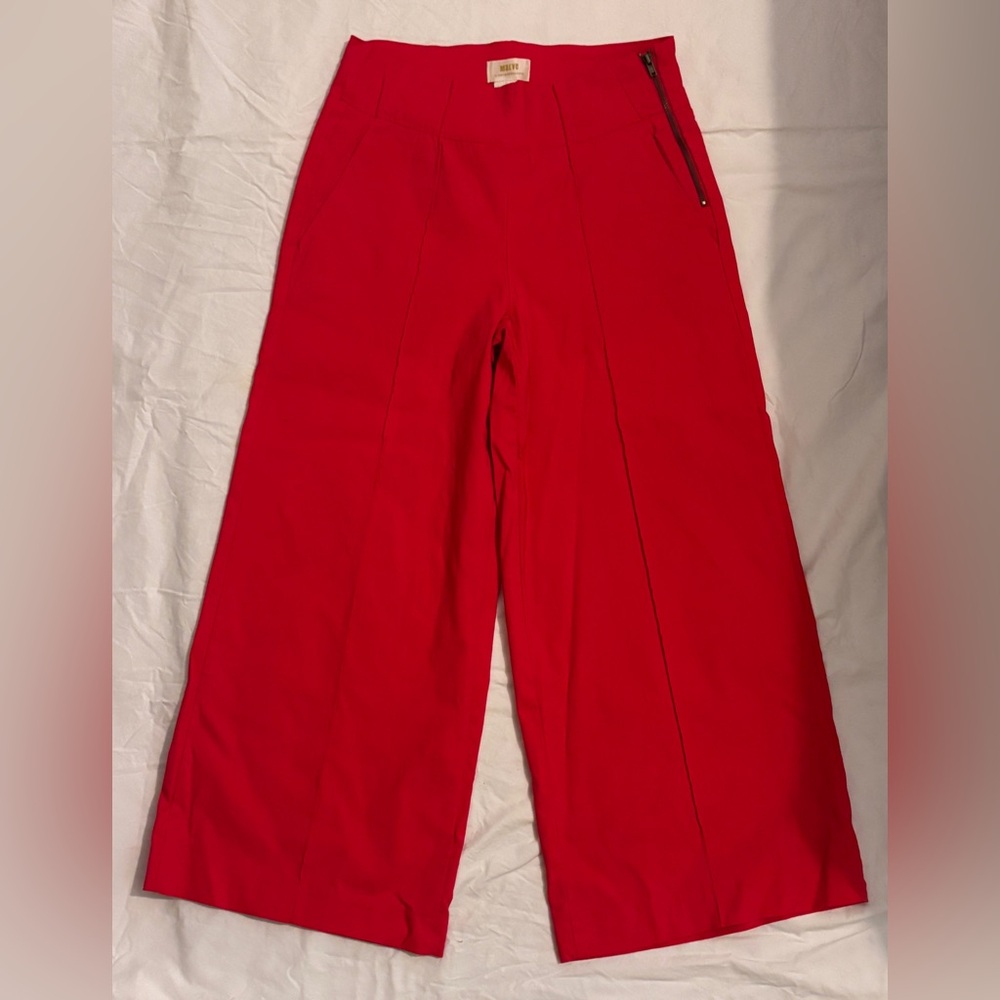 Anthropologie Maeve Pintuck Cropped Wide Leg Pants Hot Pink 4 Petite